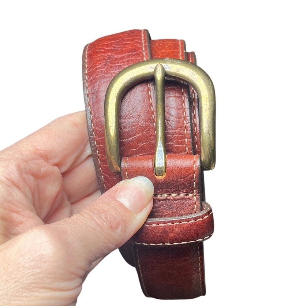 Full Grain Leather Belt‎ Brown Brass Buckle L.L. Bean Men 44 Casual Work